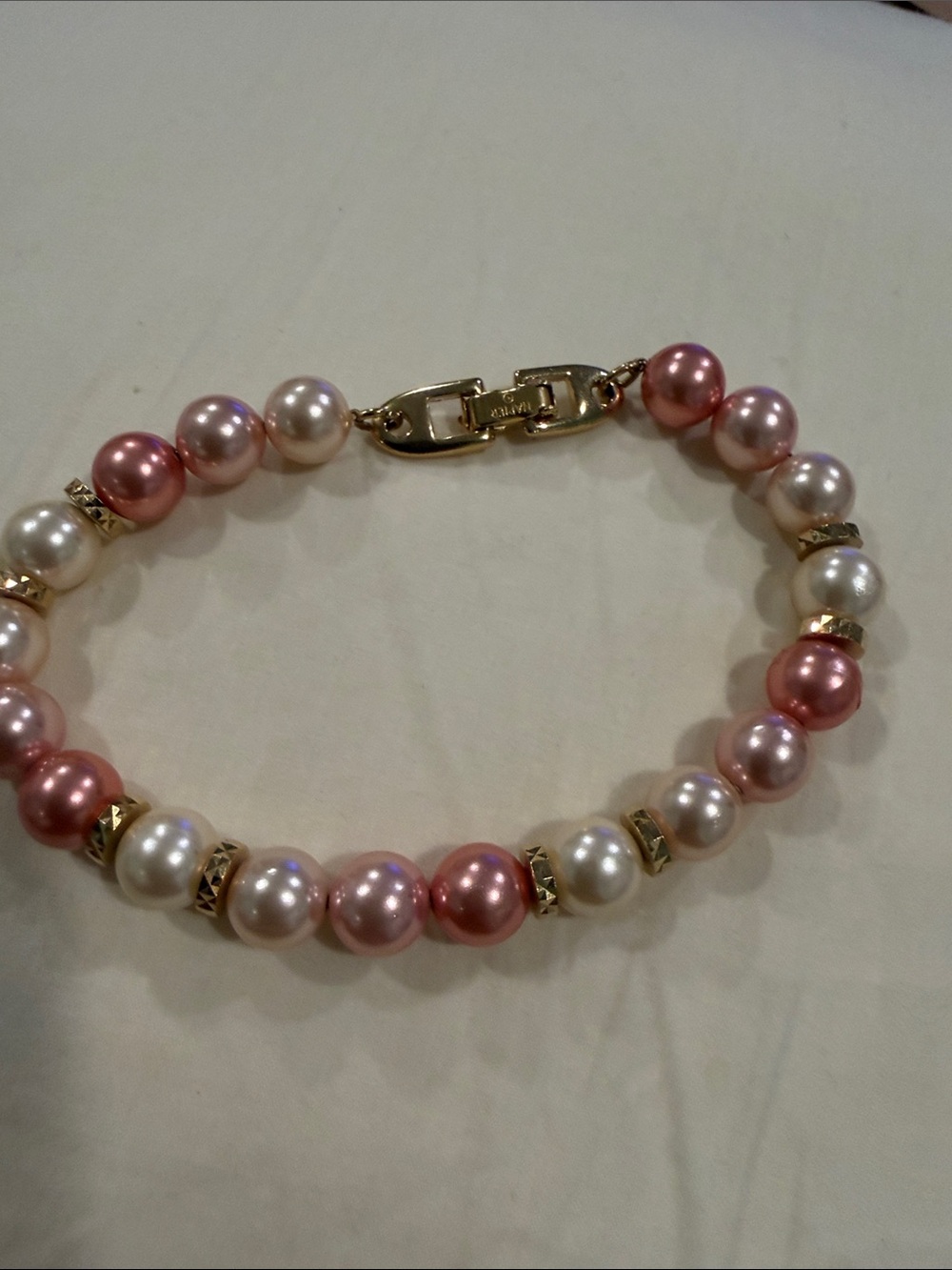 Napier Pink and White Faux Pearl Bracelet with Gold-Tone Accents